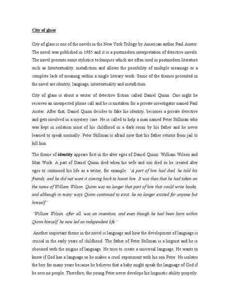 City of Glass Analysis .